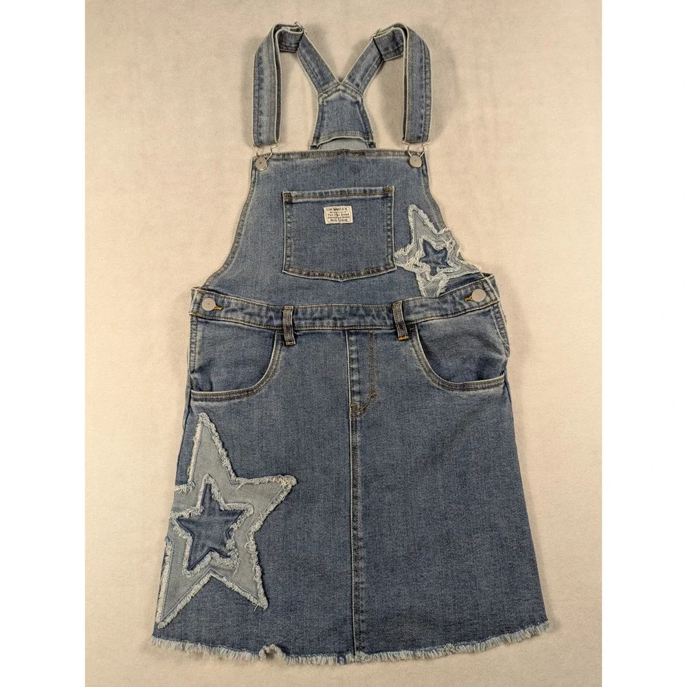 Levis Girls Skirtall Denim Overall Dress Star Patchwork Medium Wash Size 16 REG
